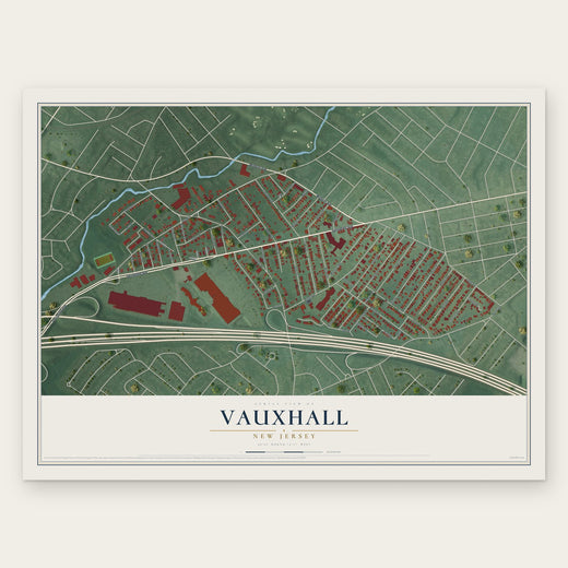 Vauxhall, New Jersey map print, the full design