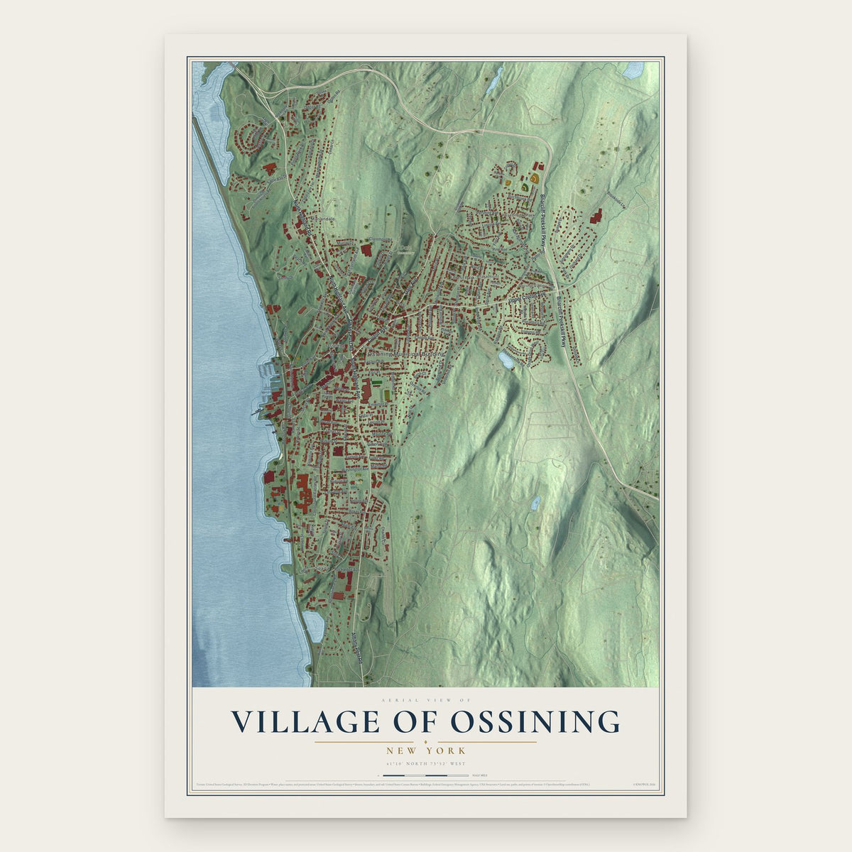 Village of Ossining, New York map print, the full design