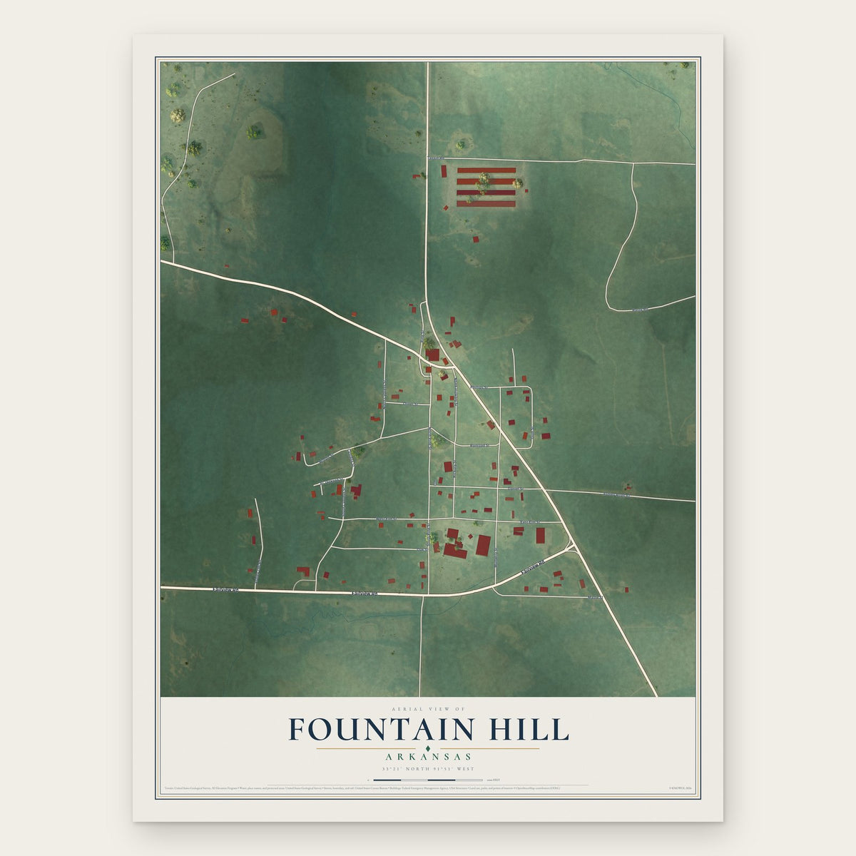 Fountain Hill, Arkansas map print, the full design