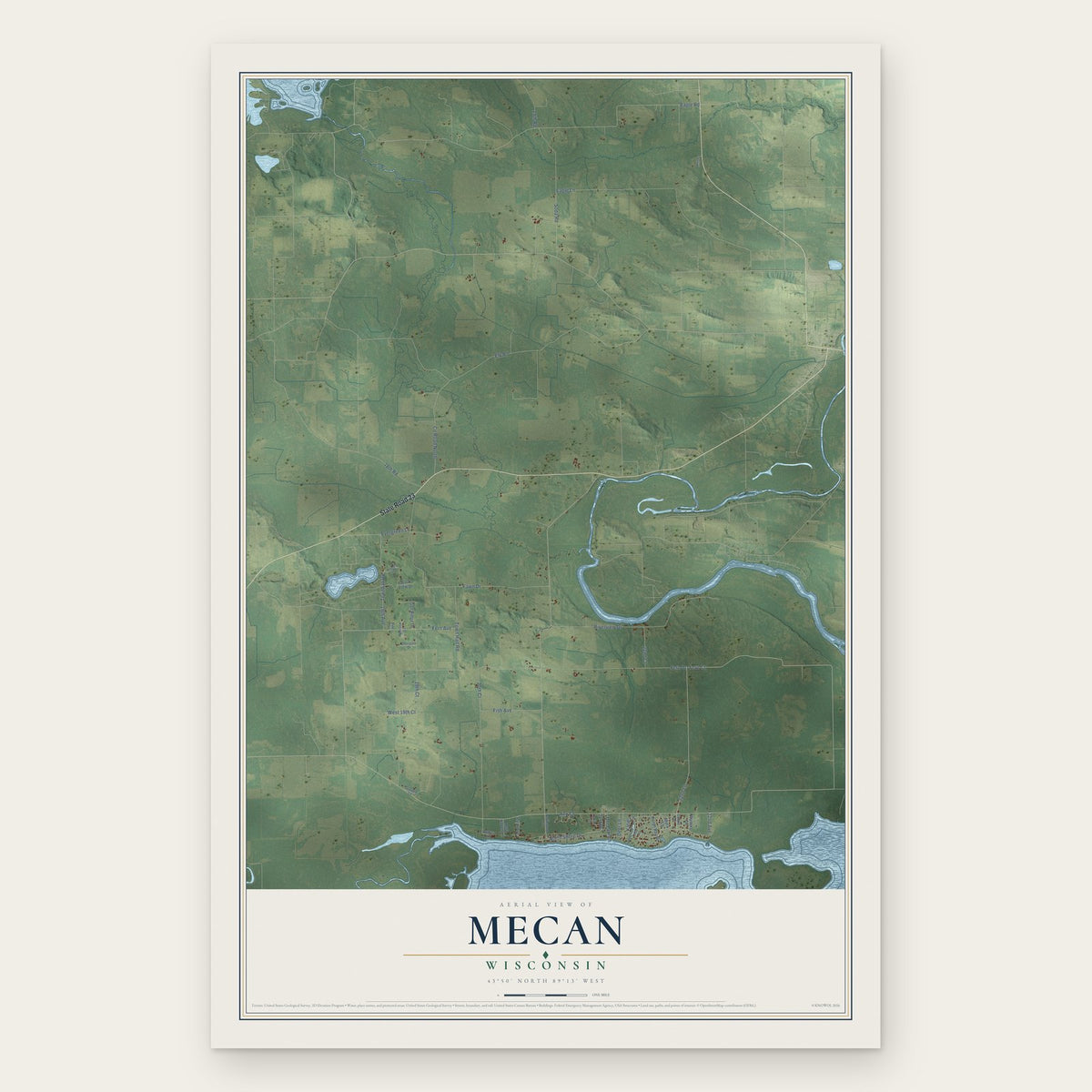 Mecan, Wisconsin map print, the full design