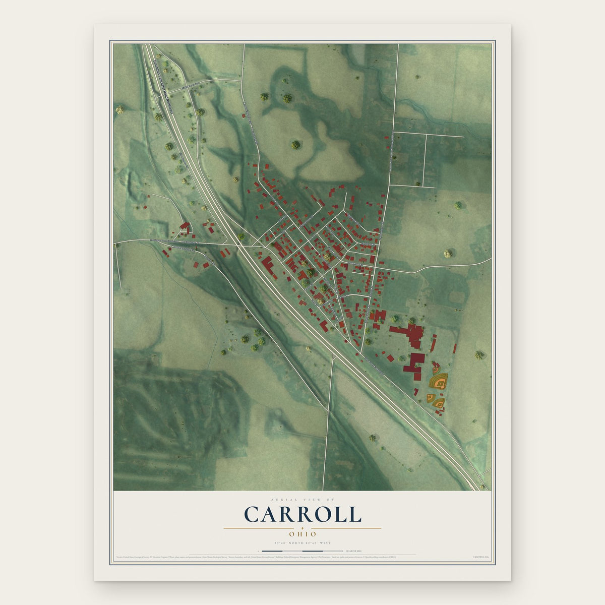 Carroll, Ohio map print, the full design