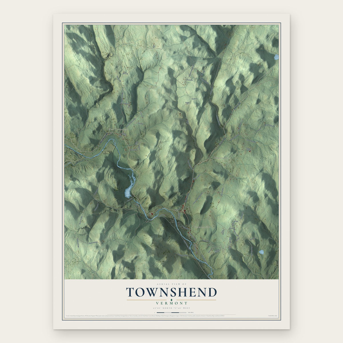 Townshend, Vermont map print, the full design