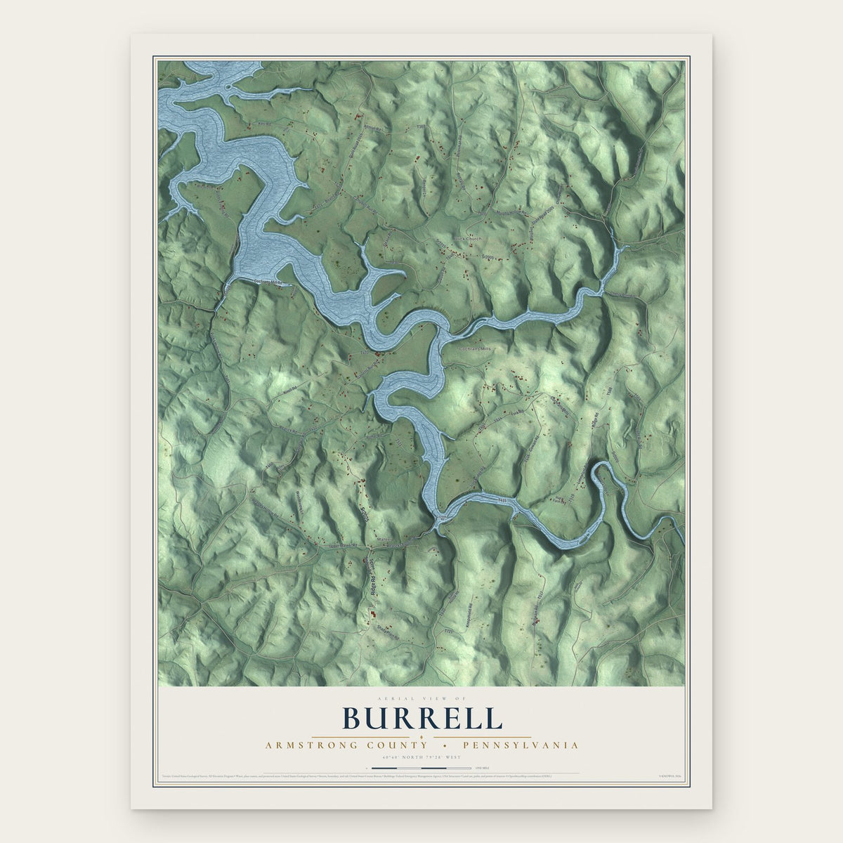 Burrell, Armstrong County, Pennsylvania map print, the full design