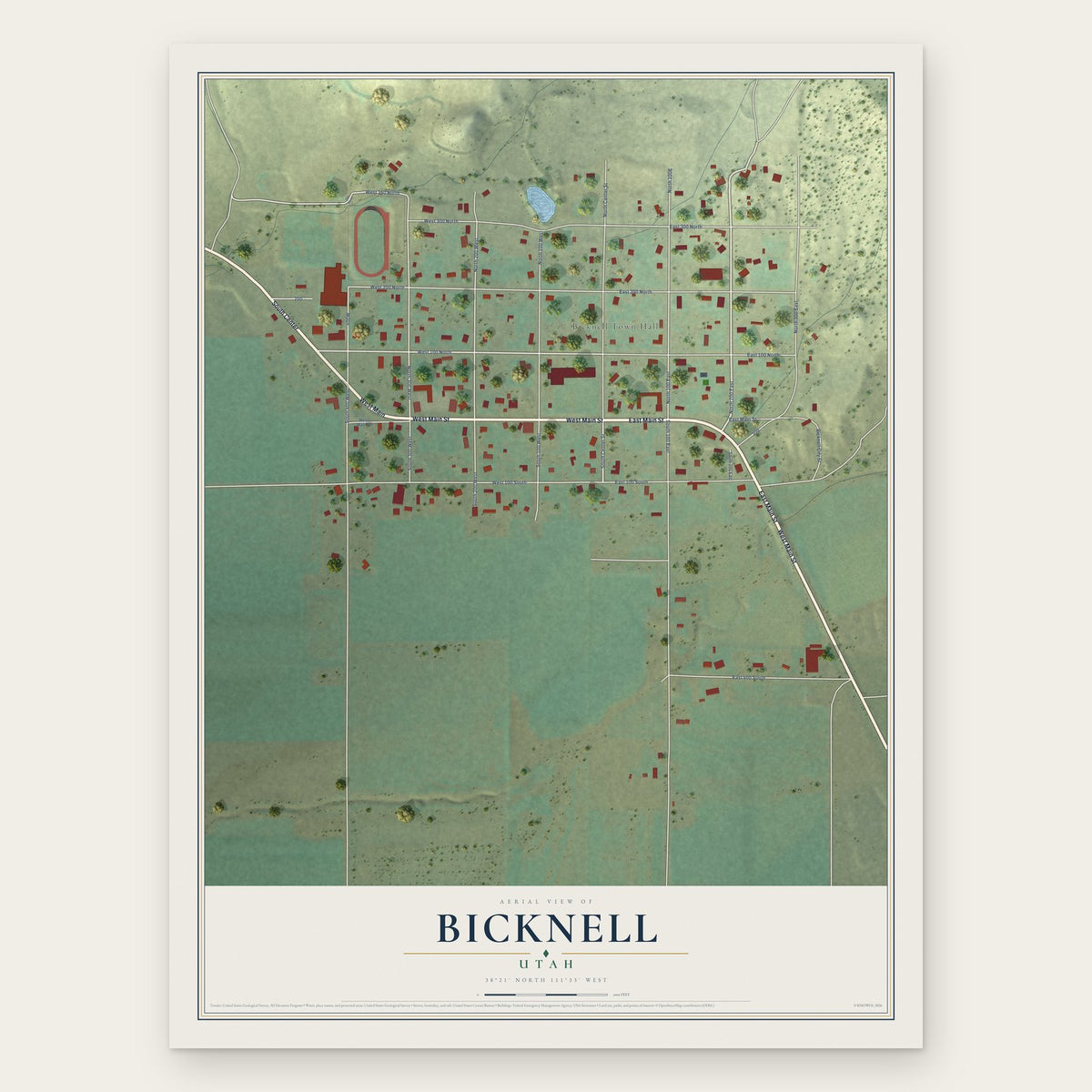Bicknell, Utah map print, the full design