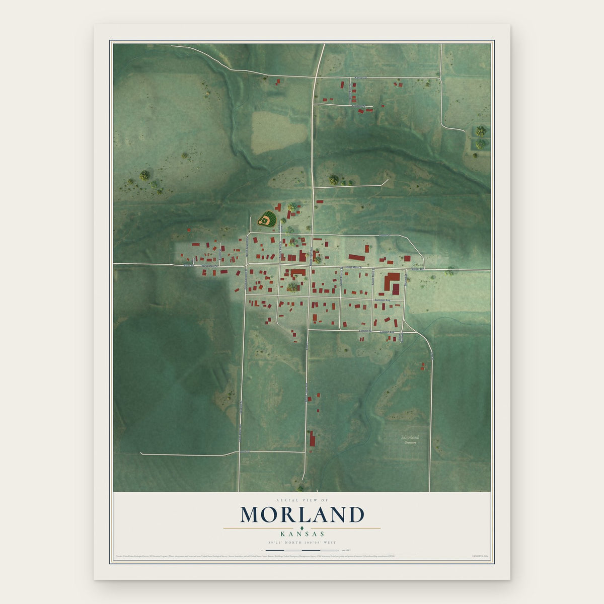 Morland, Kansas map print, the full design