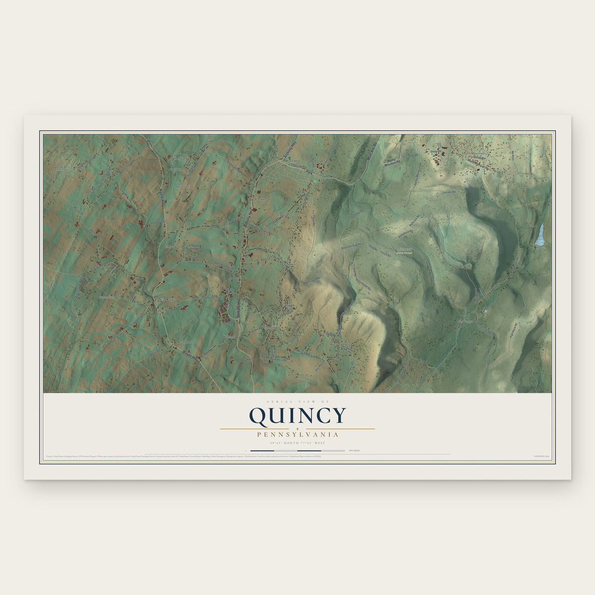 Quincy, Pennsylvania map print, the full design