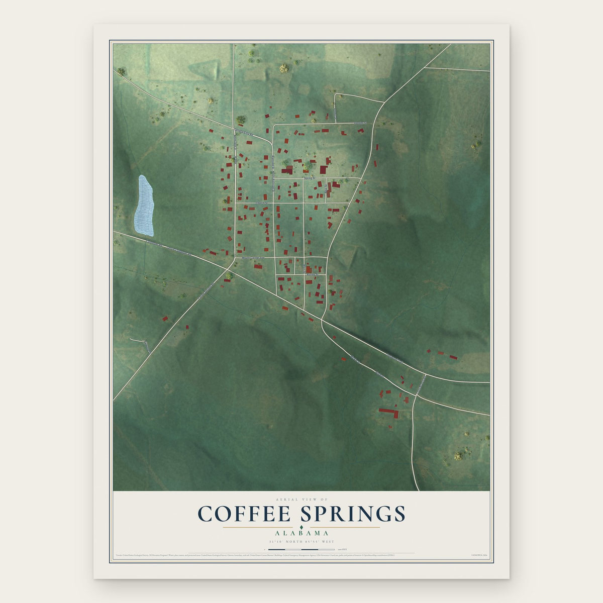 Coffee Springs, Alabama map print, the full design