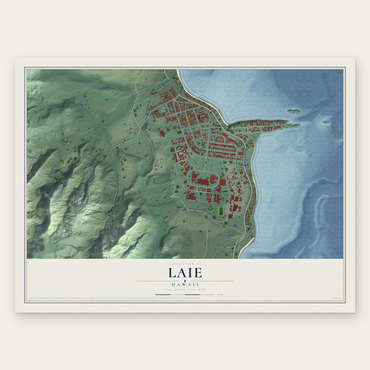 Laie, Hawaii map print, the full design