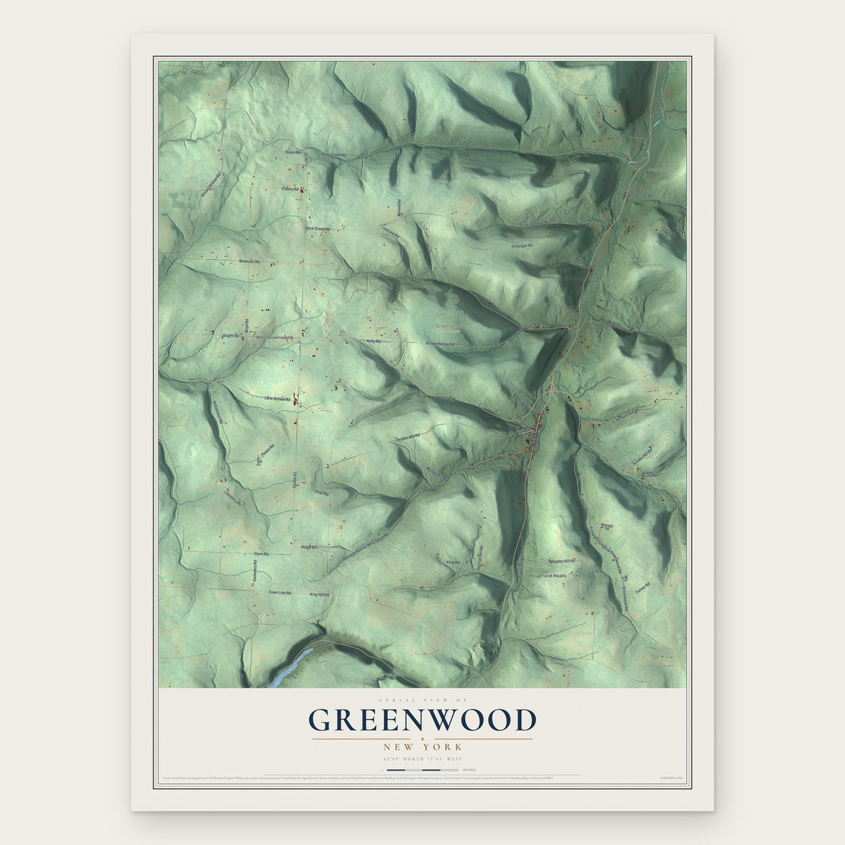 Greenwood, New York map print, the full design