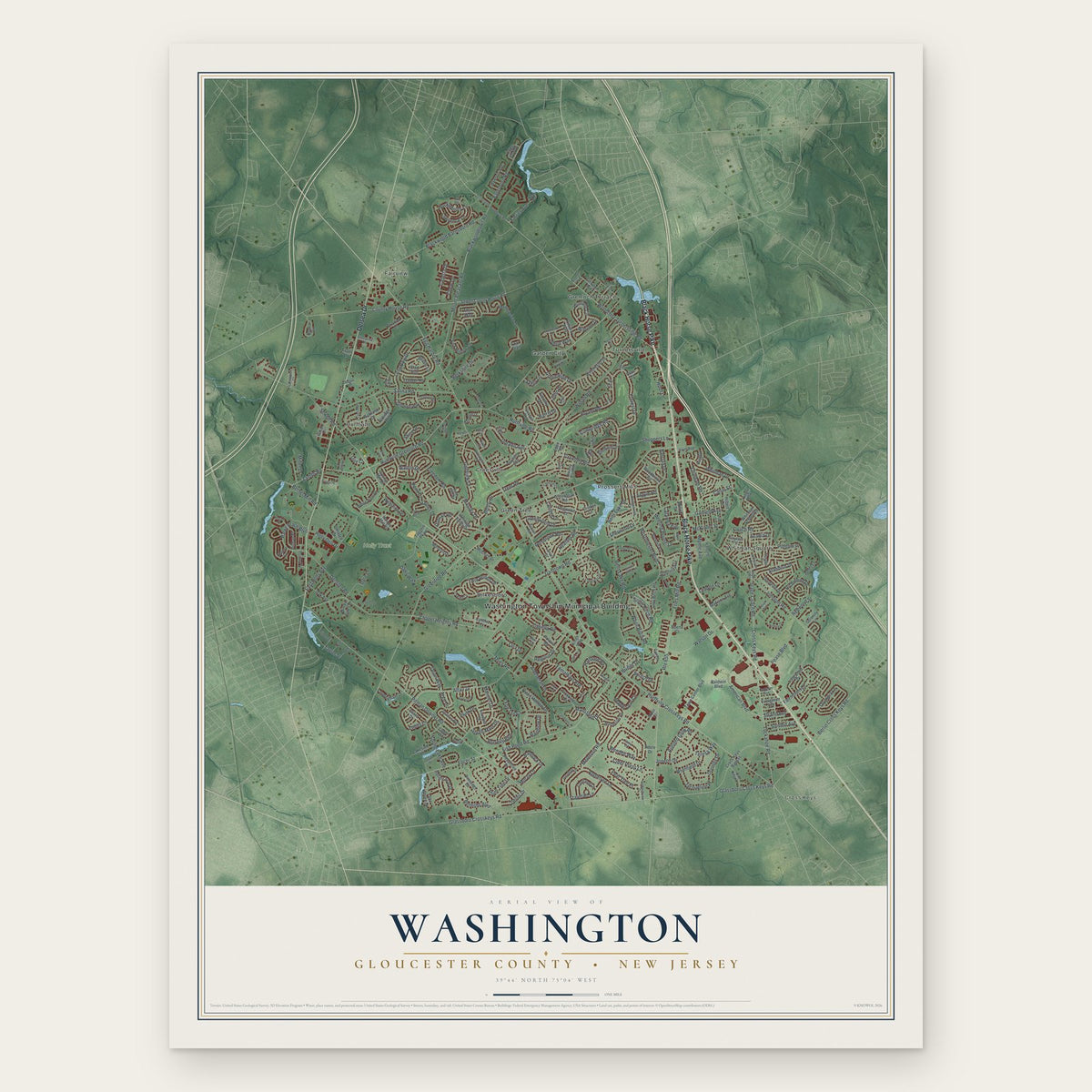 Washington, Gloucester County, New Jersey map print, the full design