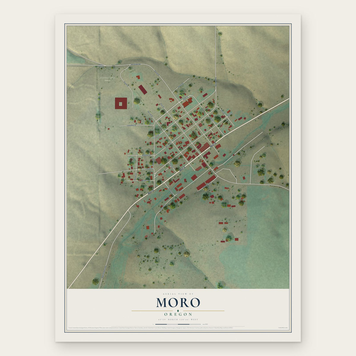 Moro, Oregon map print, the full design