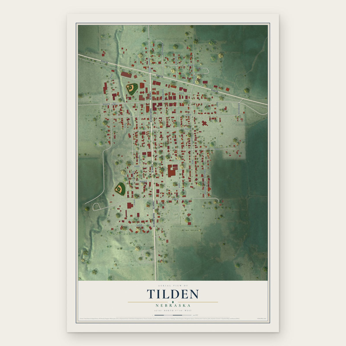 Tilden, Nebraska map print, the full design