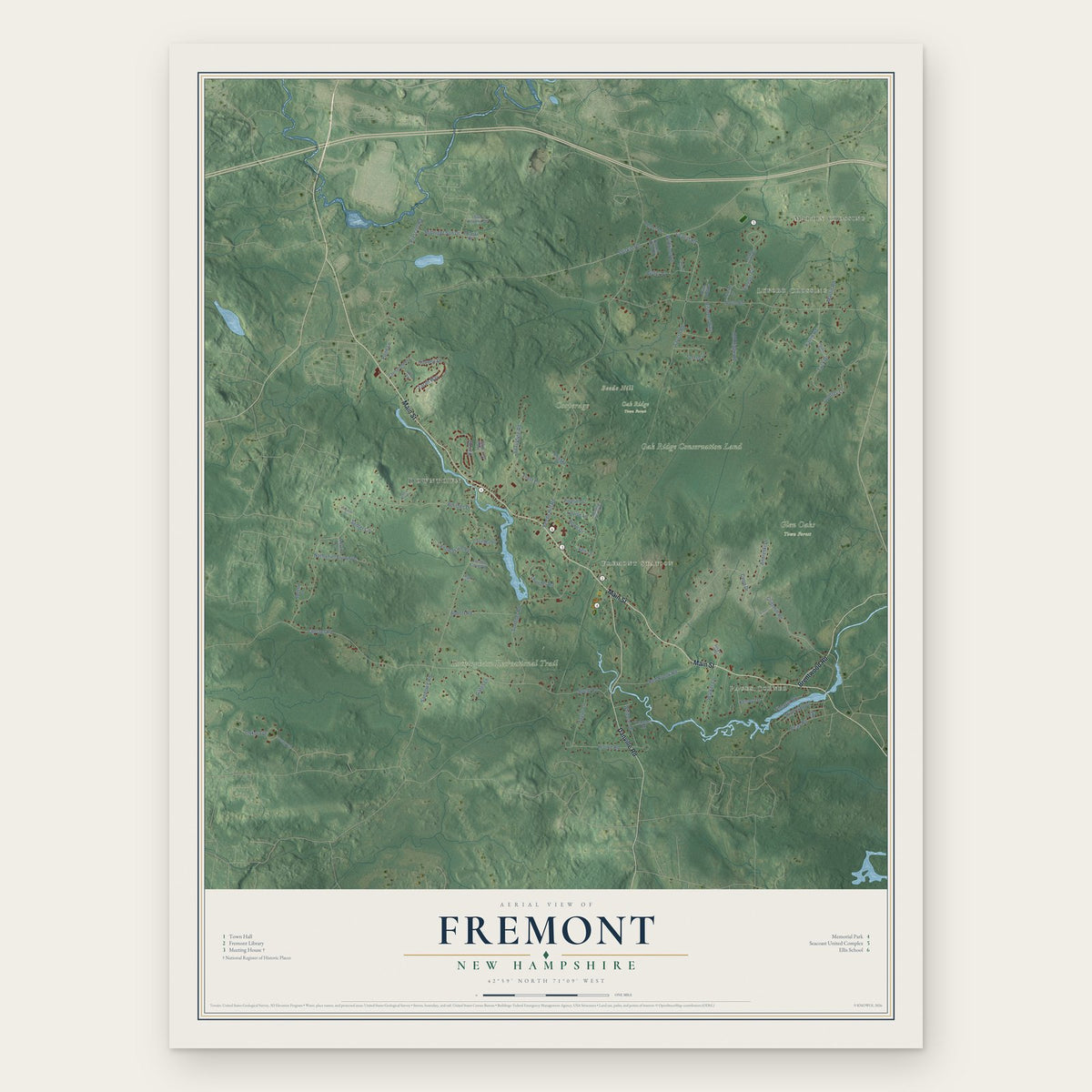 Fremont, New Hampshire map print, the full design