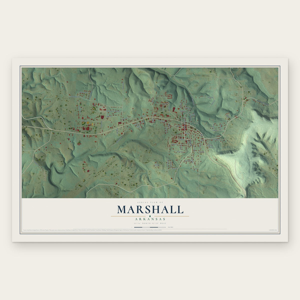 Marshall, Arkansas map print, the full design