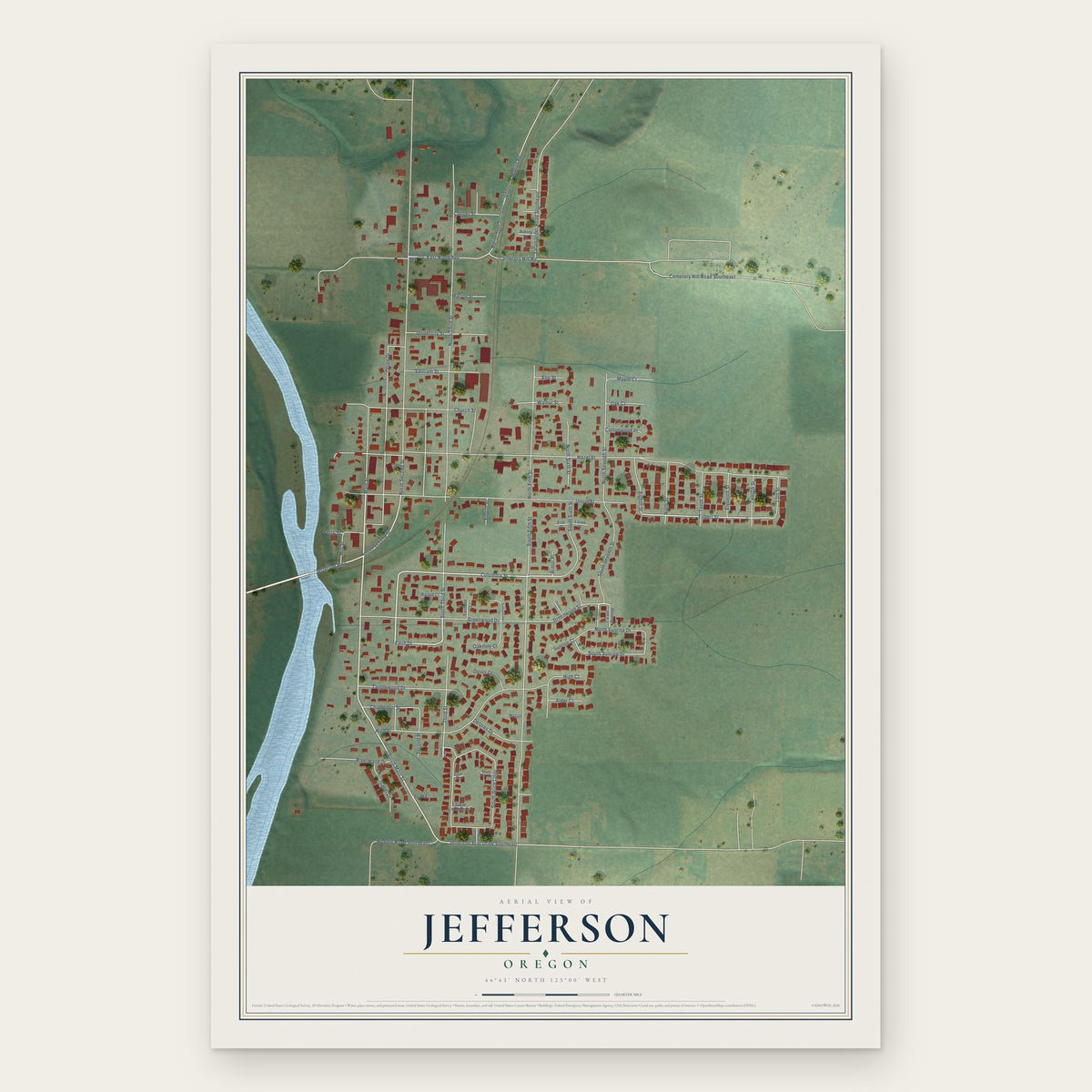 Jefferson, Oregon map print, the full design