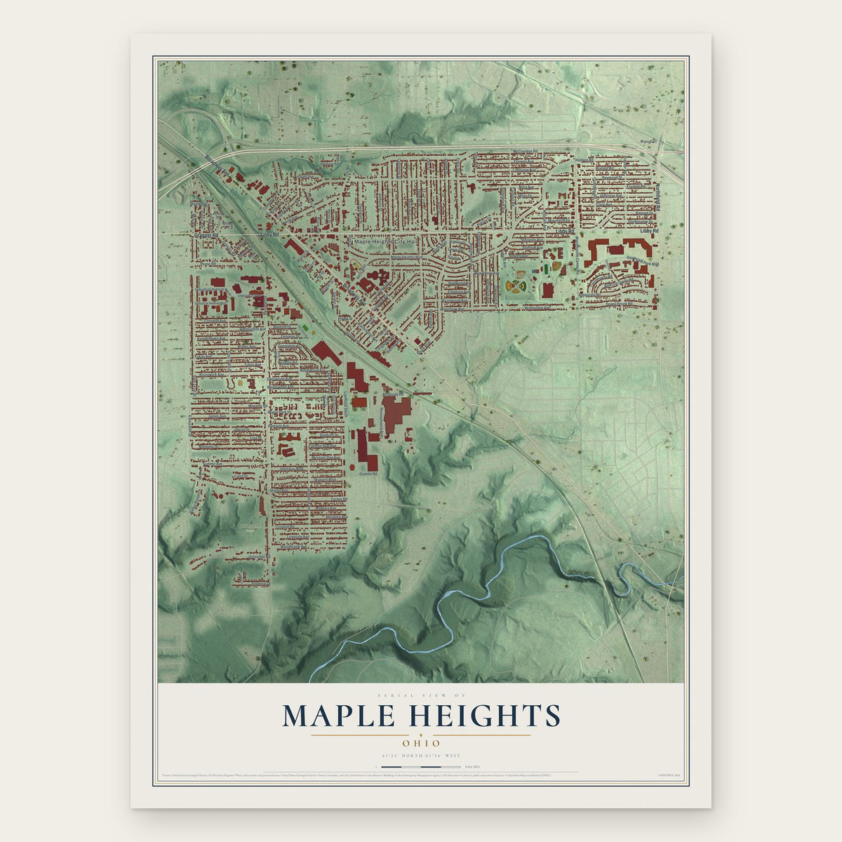 Maple Heights, Ohio map print, the full design