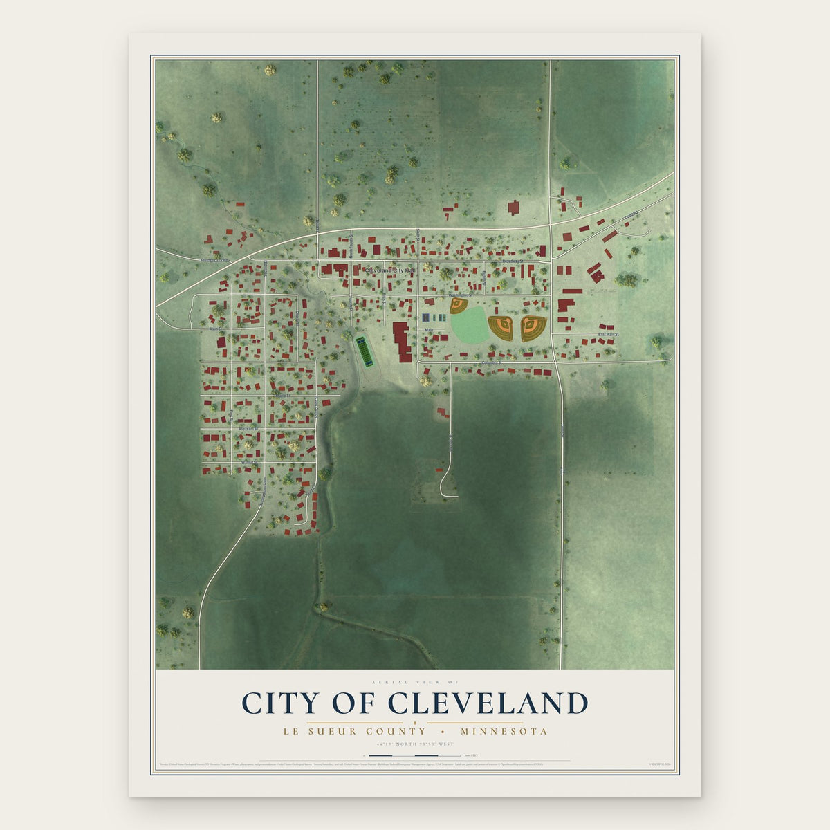 Cleveland, Minnesota map print, the full design