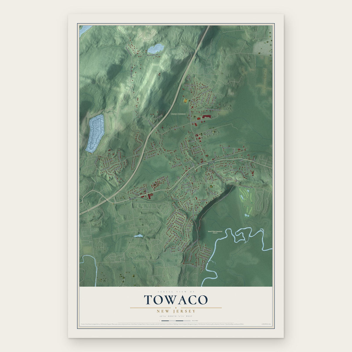 Towaco, New Jersey map print, the full design