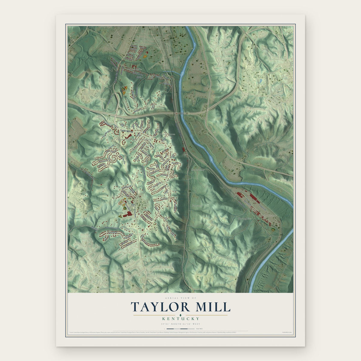 Taylor Mill, Kentucky map print, the full design