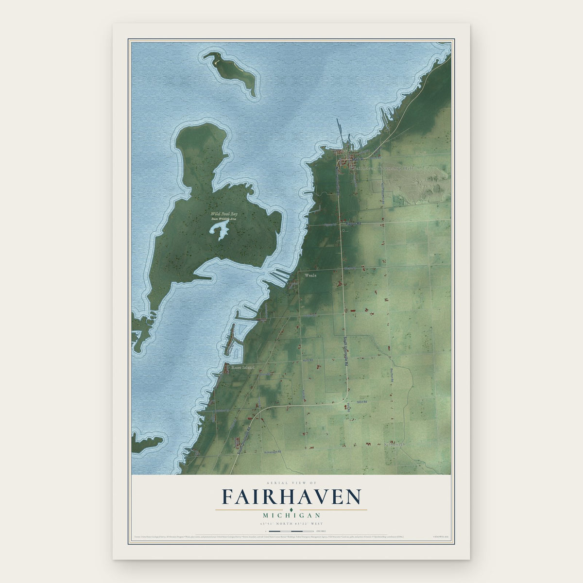 Fairhaven, Michigan map print, the full design