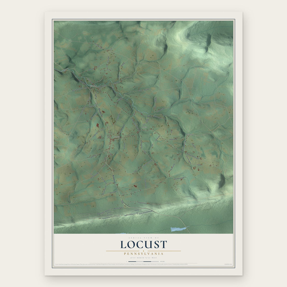 Locust, Pennsylvania map print, the full design