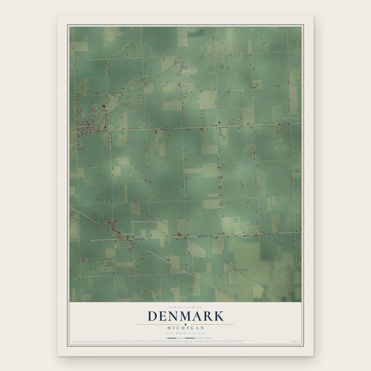 Denmark, Michigan map print, the full design