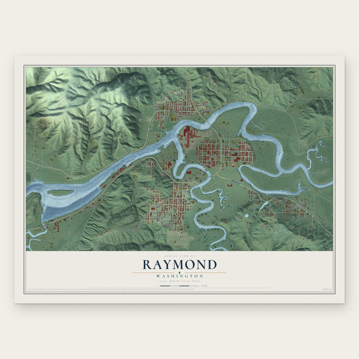 Raymond, Washington map print, the full design
