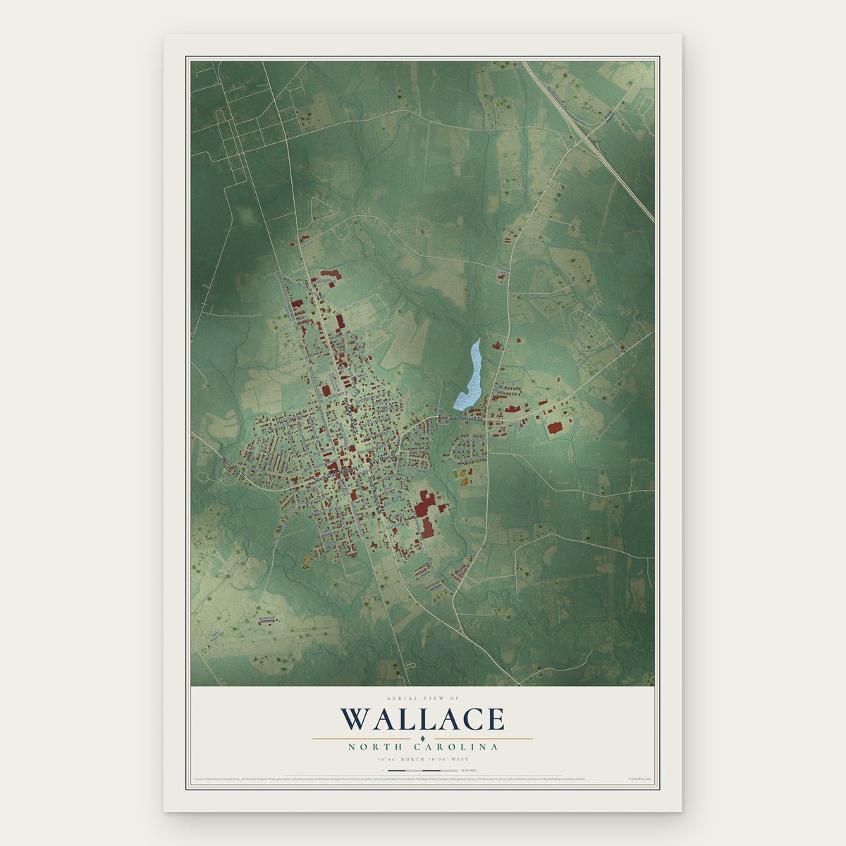 Wallace, North Carolina map print, the full design