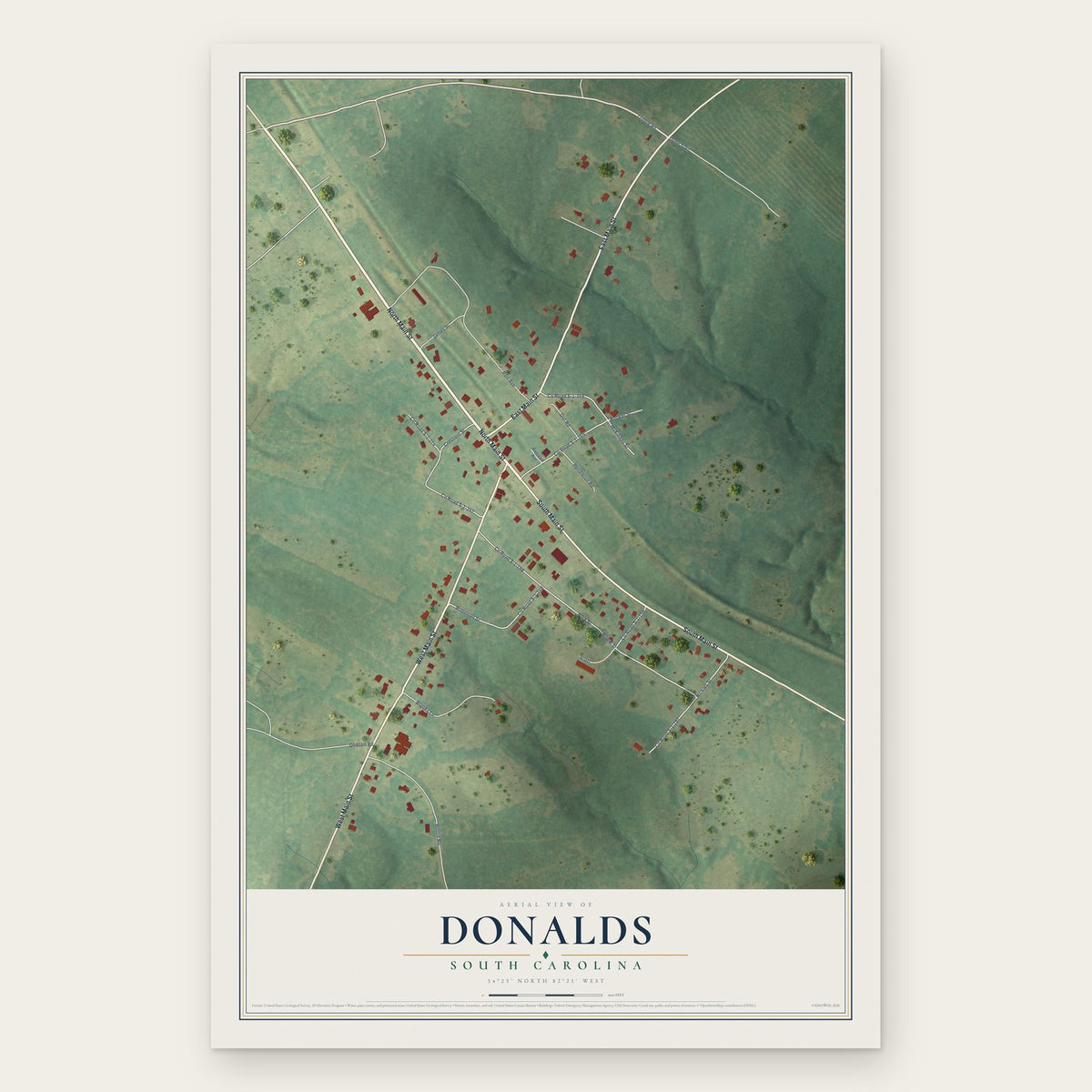 Donalds, South Carolina map print, the full design