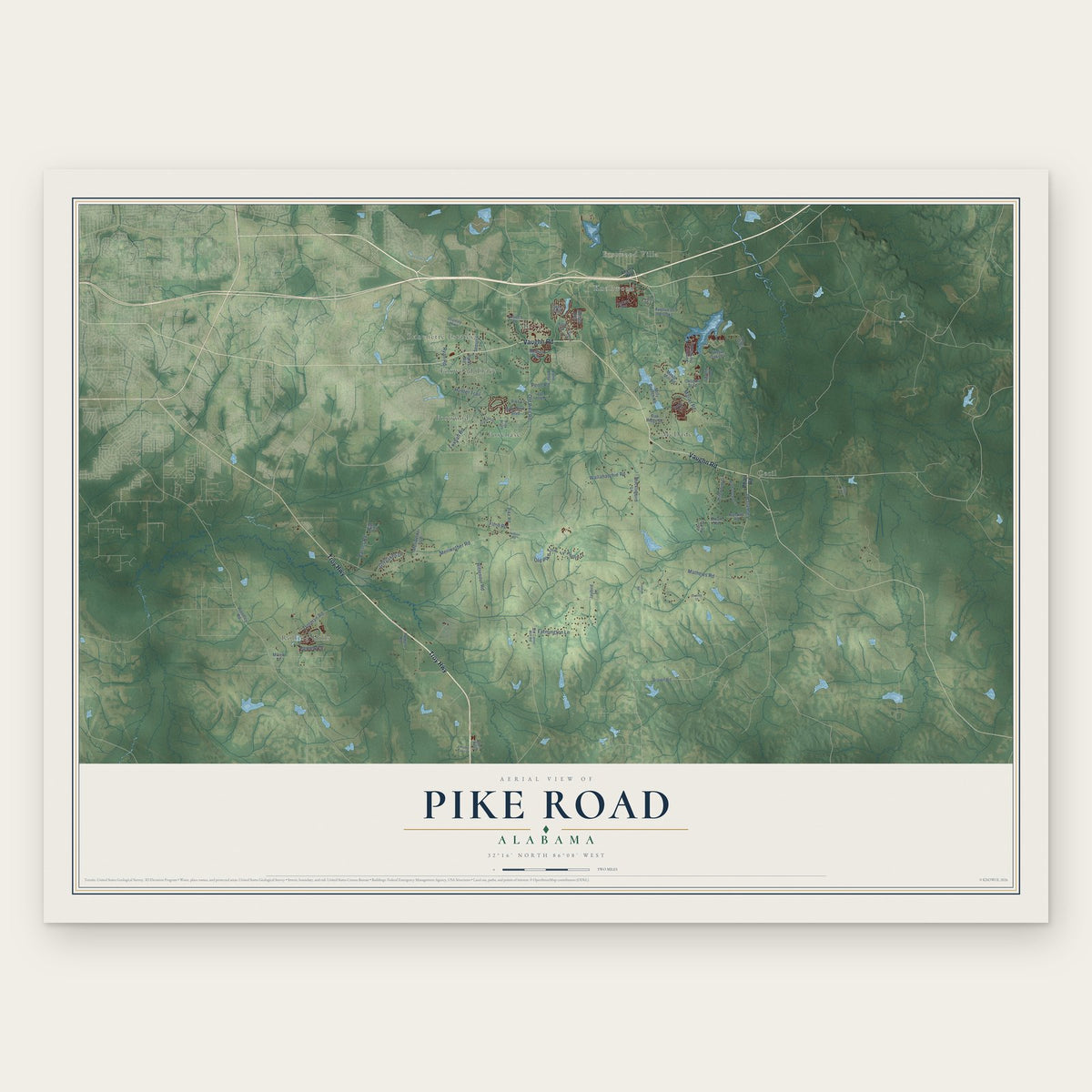 Pike Road, Alabama map print, the full design