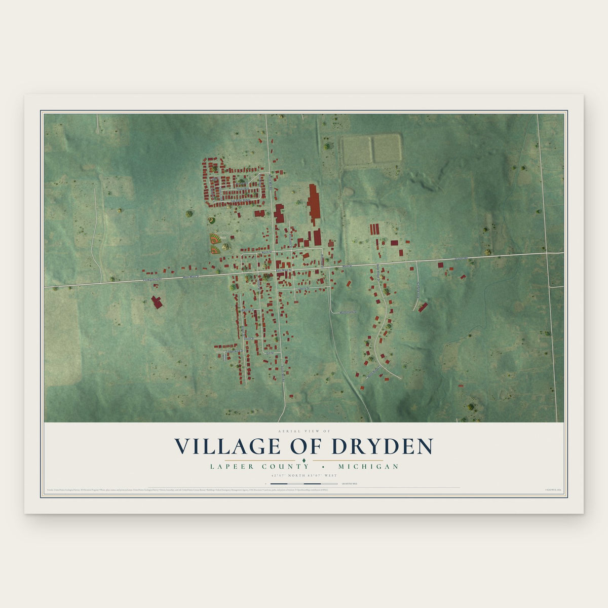 Dryden, Michigan map print, the full design