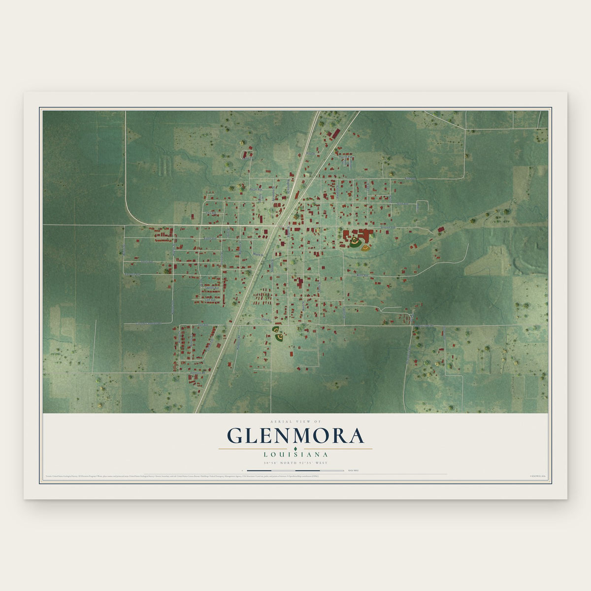Glenmora, Louisiana map print, the full design