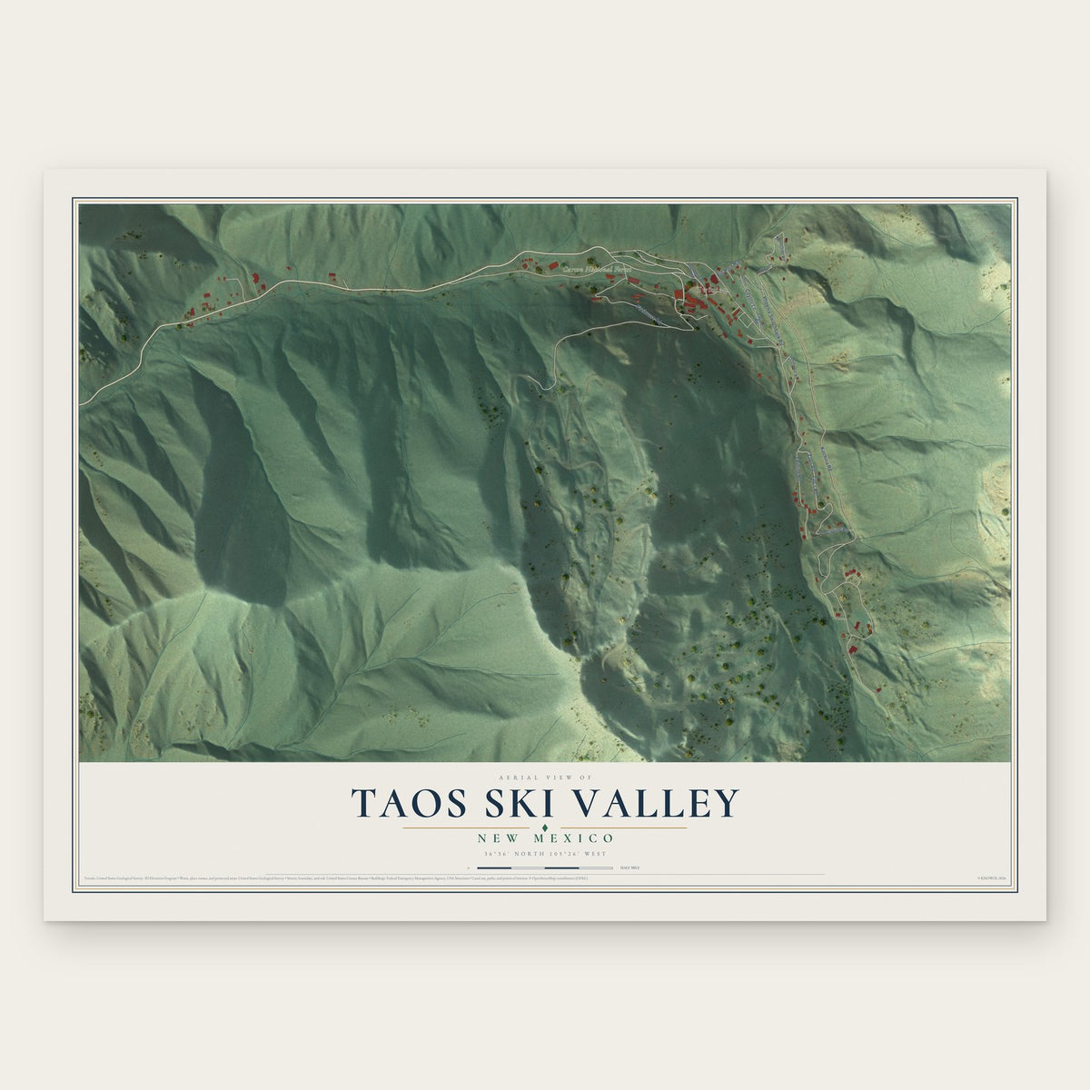 Taos Ski Valley, New Mexico map print, the full design