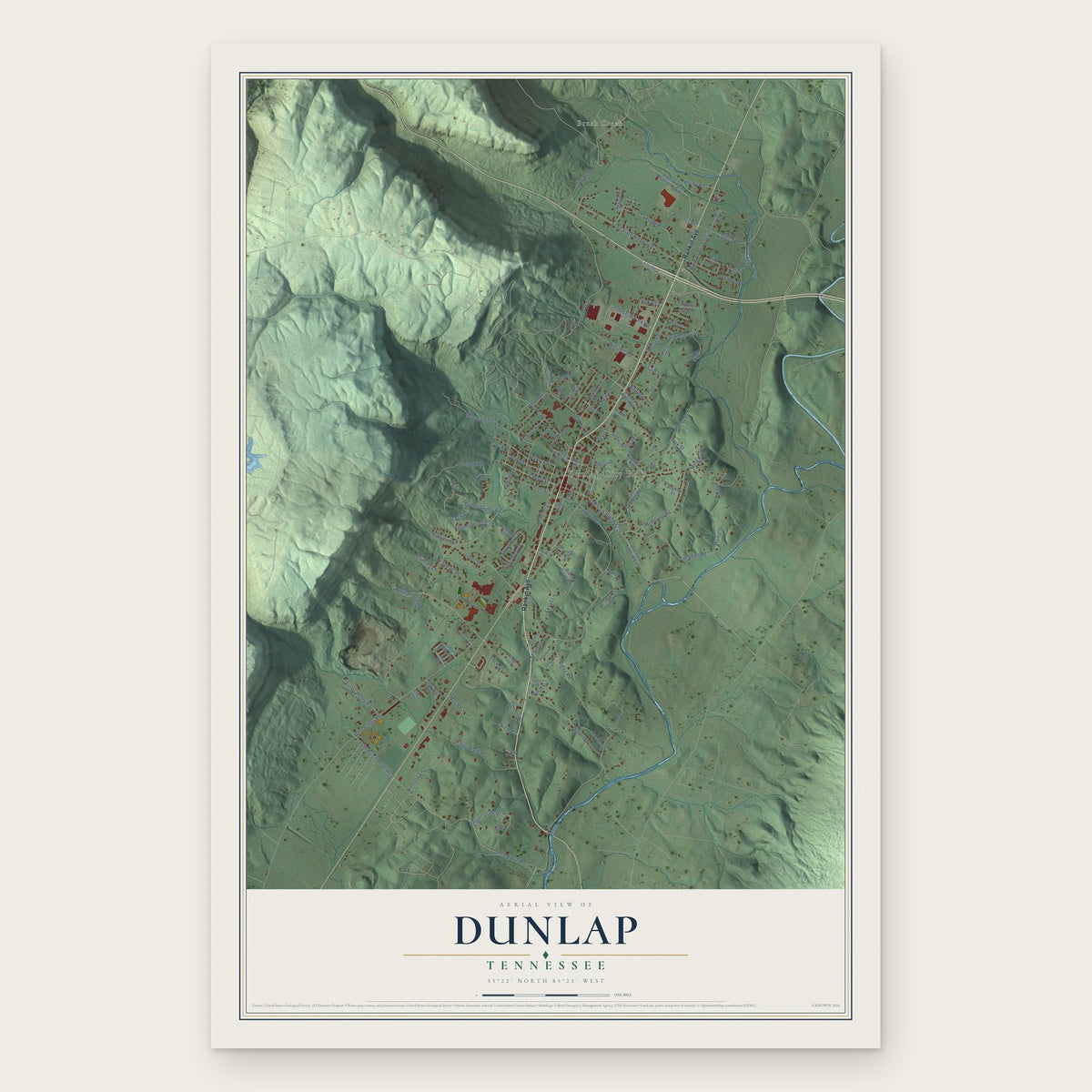 Dunlap, Tennessee map print, the full design