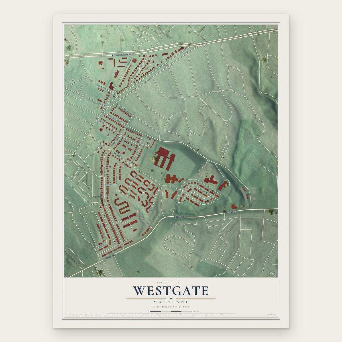 Westgate, Maryland map print, the full design