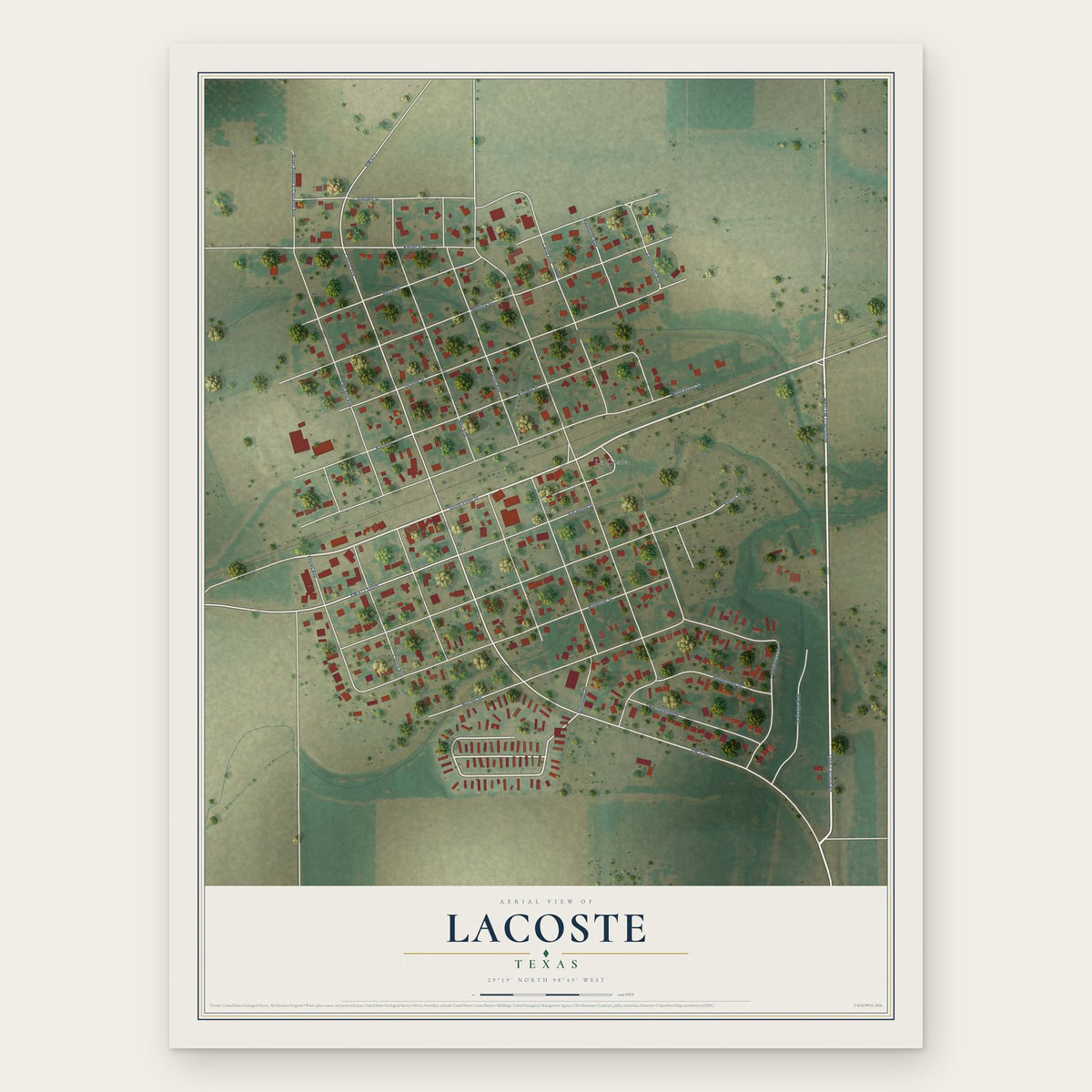 LaCoste, Texas map print, the full design
