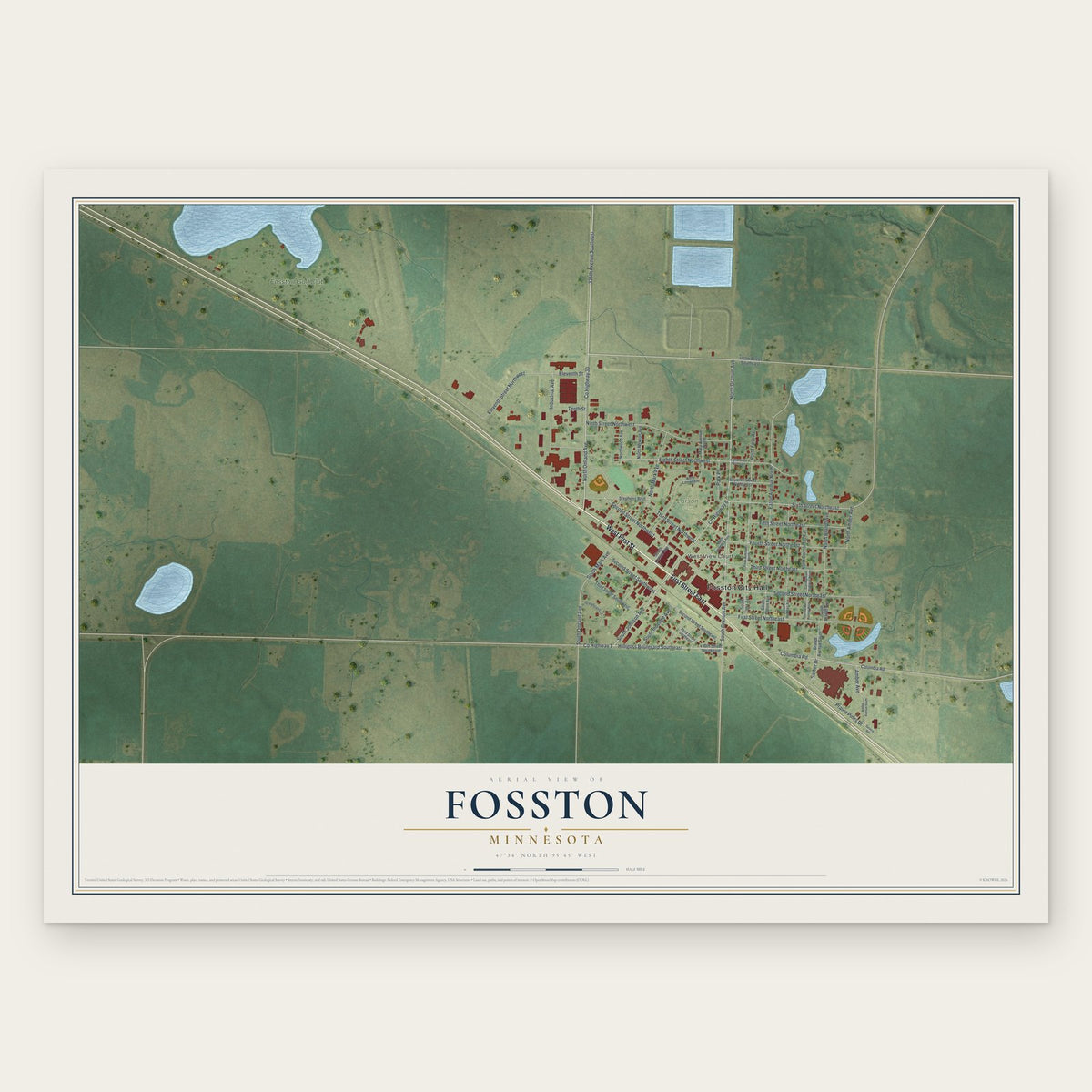 Fosston, Minnesota map print, the full design