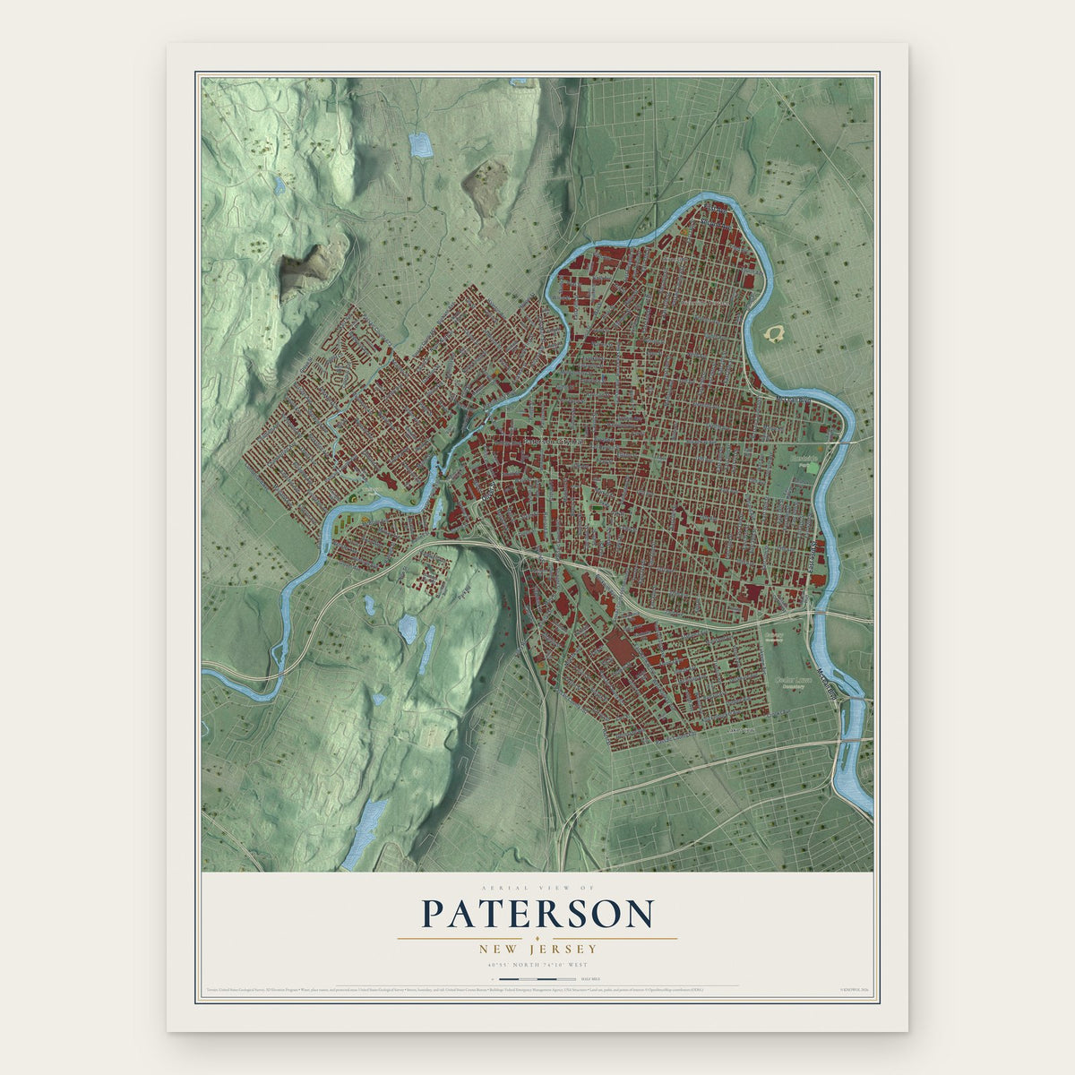 Paterson, New Jersey map print, the full design