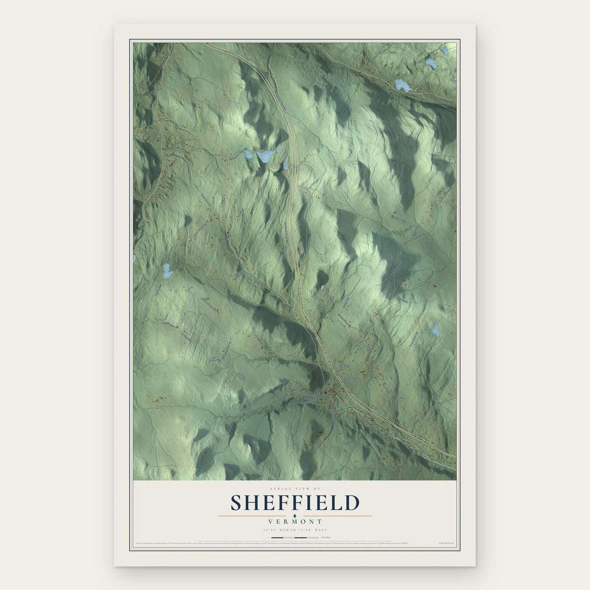 Sheffield, Vermont map print, the full design