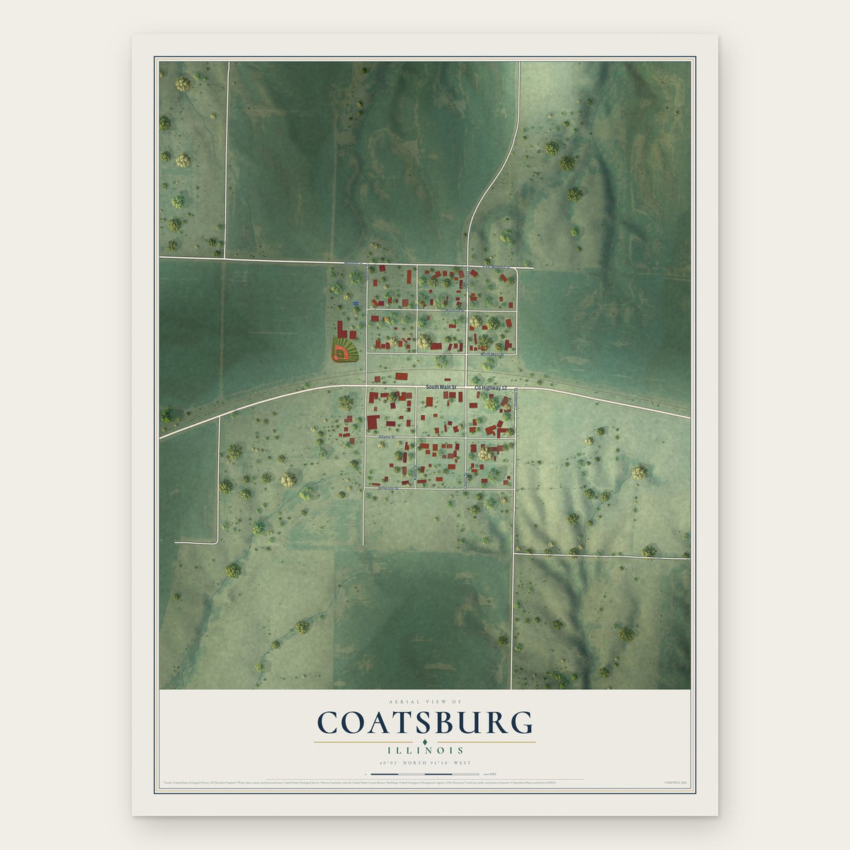 Coatsburg, Illinois map print, the full design