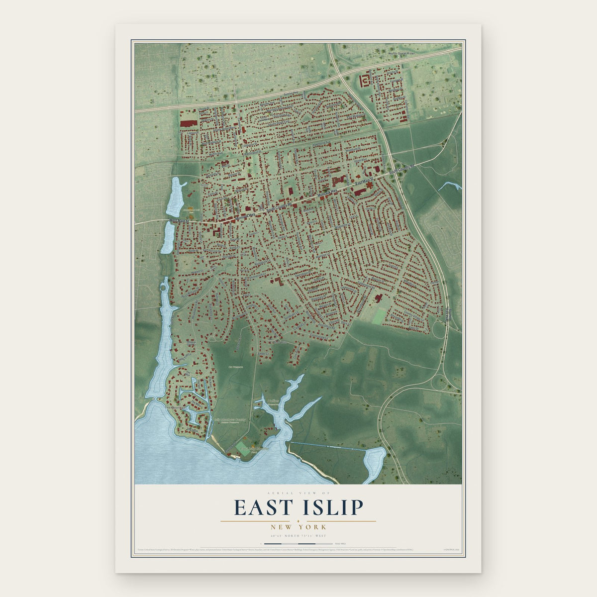 East Islip, New York map print, the full design