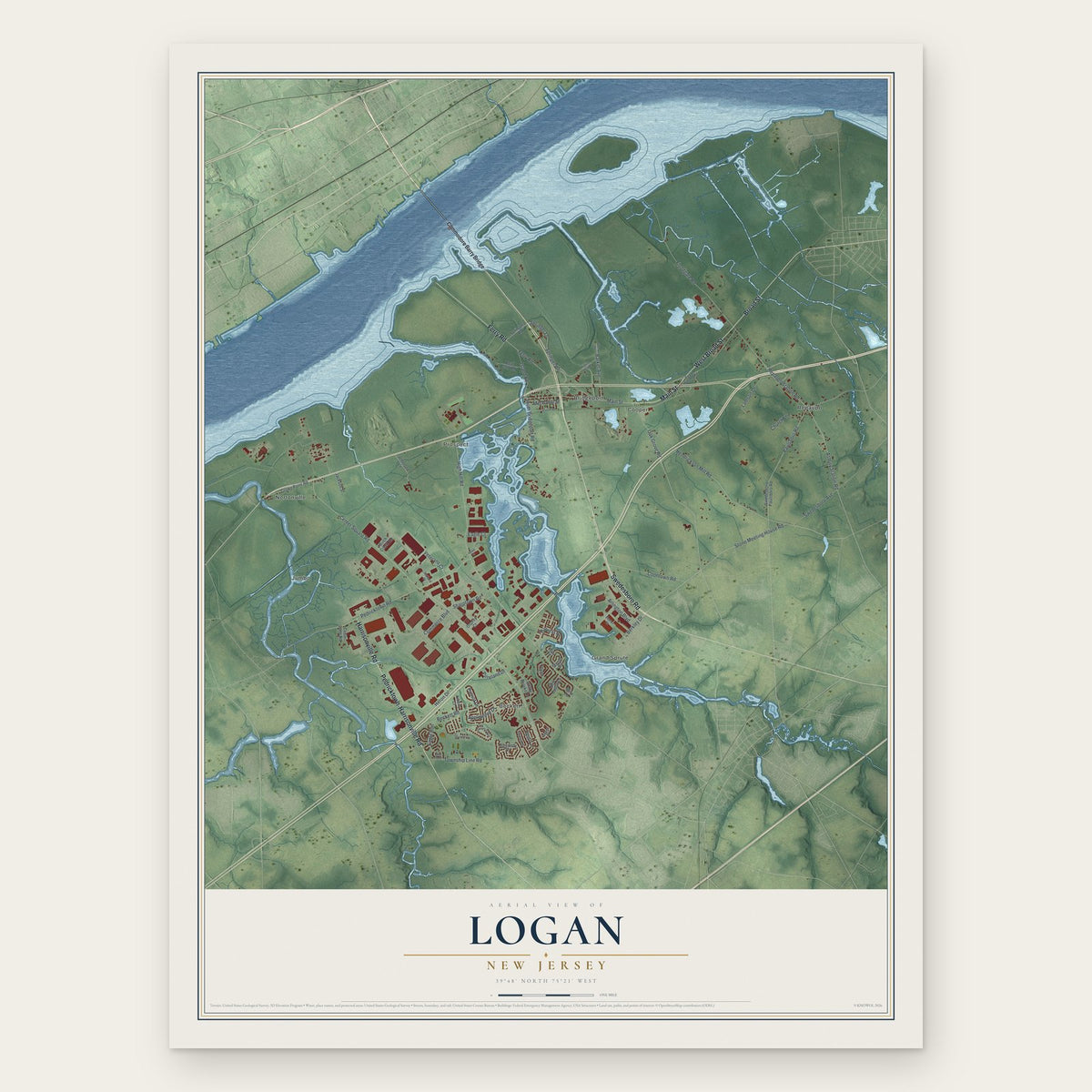 Logan, New Jersey map print, the full design