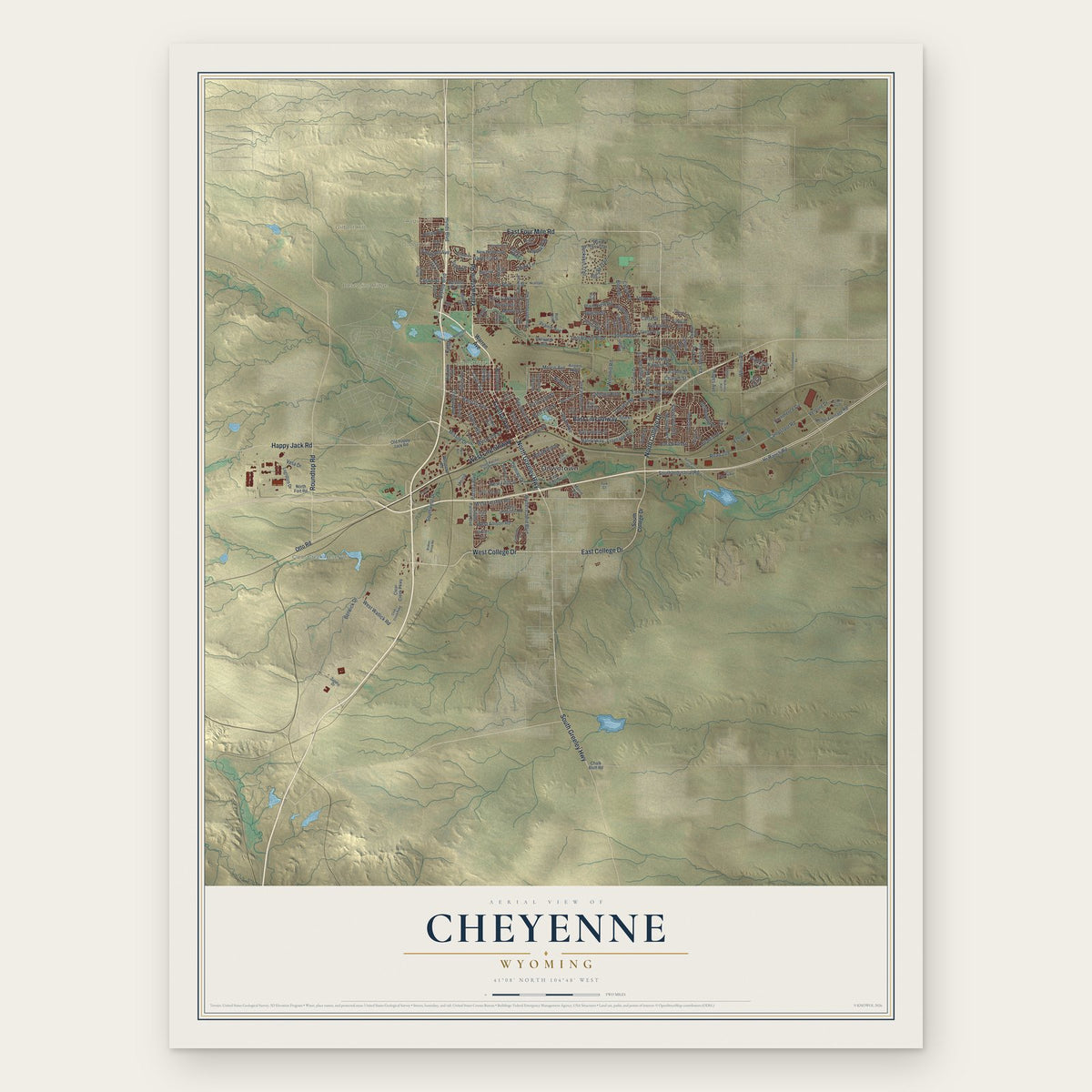 Cheyenne, Wyoming map print, the full design