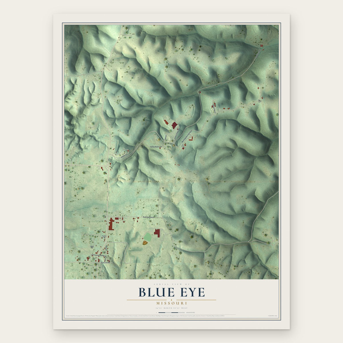 Blue Eye, Missouri map print, the full design