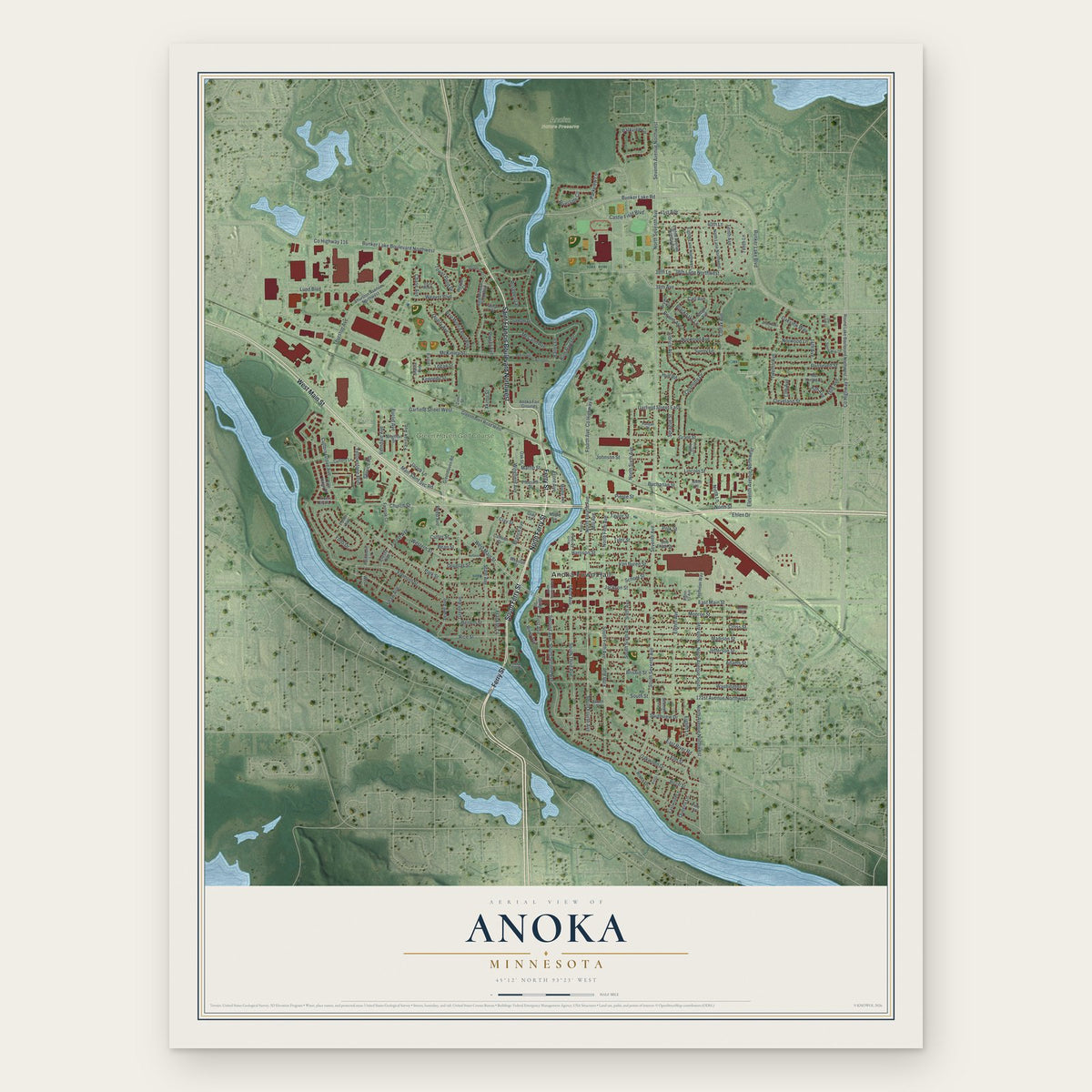 Anoka, Minnesota map print, the full design