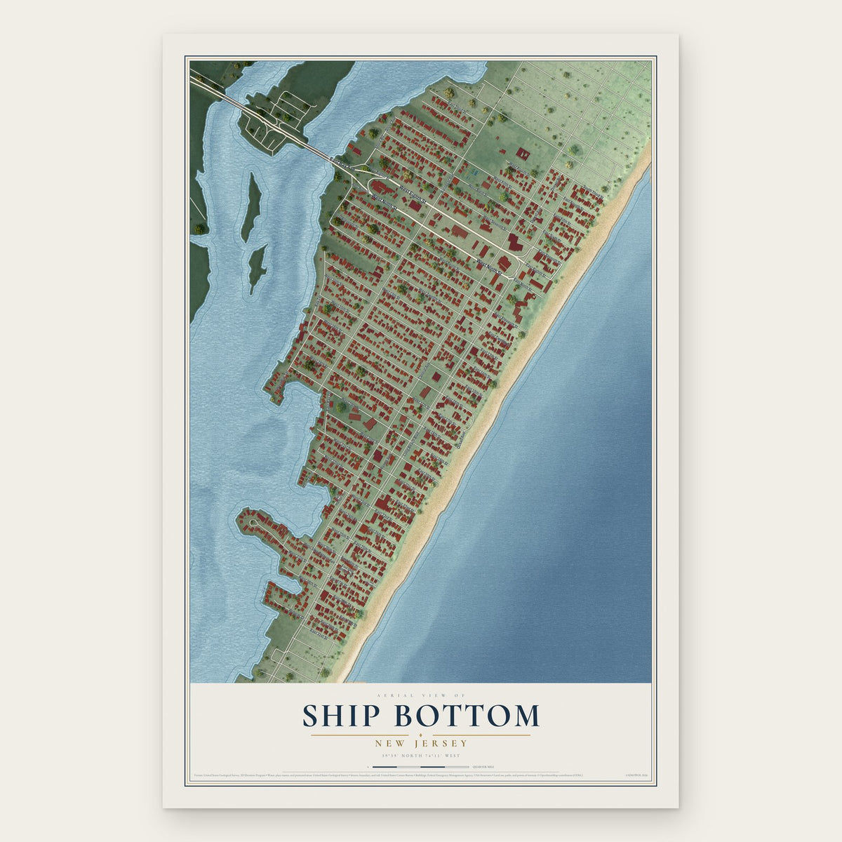 Ship Bottom, New Jersey map print, the full design