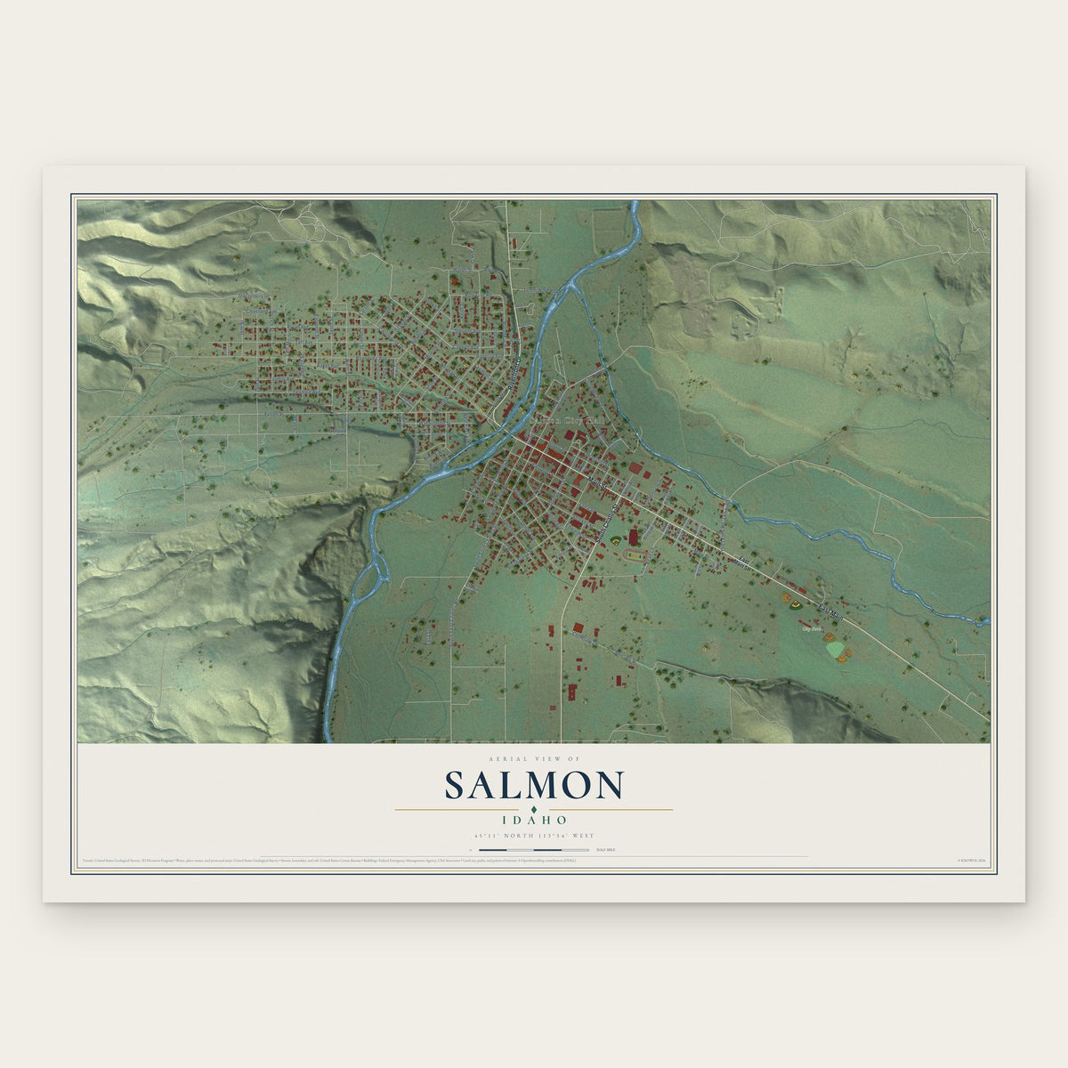 Salmon, Idaho map print, the full design