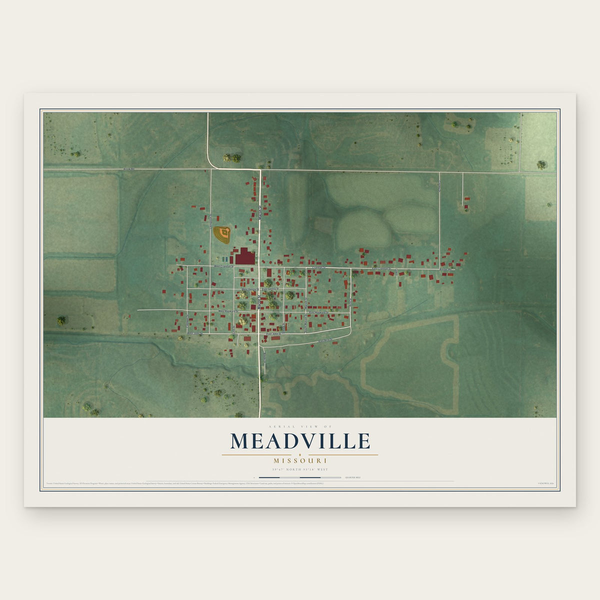 Meadville, Missouri map print, the full design