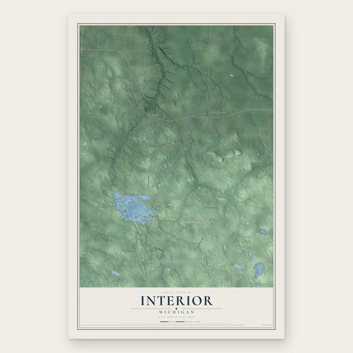 Interior, Michigan map print, the full design