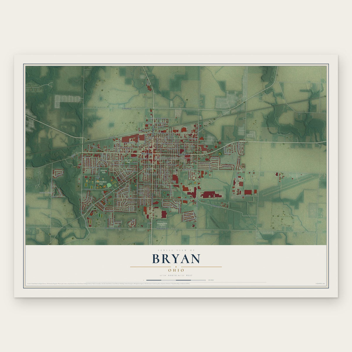 Bryan, Ohio map print, the full design